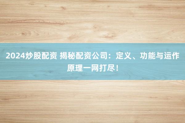 2024炒股配资 揭秘配资公司：定义、功能与运作原理一网打尽！