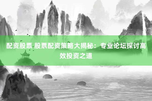 配资股票 股票配资策略大揭秘：专业论坛探讨高效投资之道