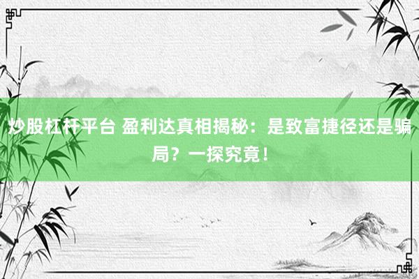 炒股杠杆平台 盈利达真相揭秘：是致富捷径还是骗局？一探究竟！