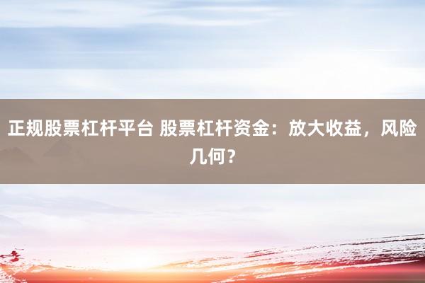 正规股票杠杆平台 股票杠杆资金：放大收益，风险几何？