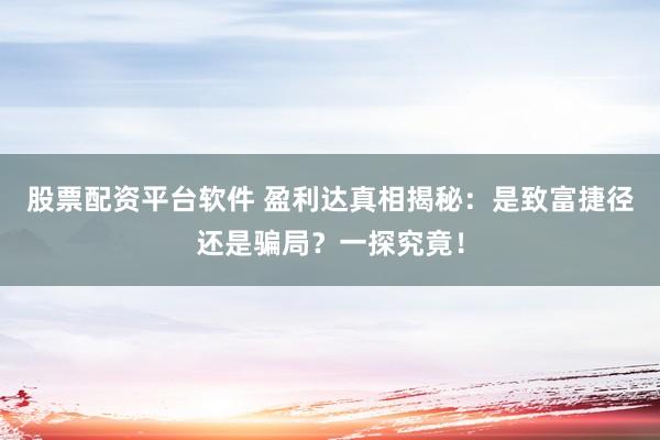 股票配资平台软件 盈利达真相揭秘：是致富捷径还是骗局？一探究竟！
