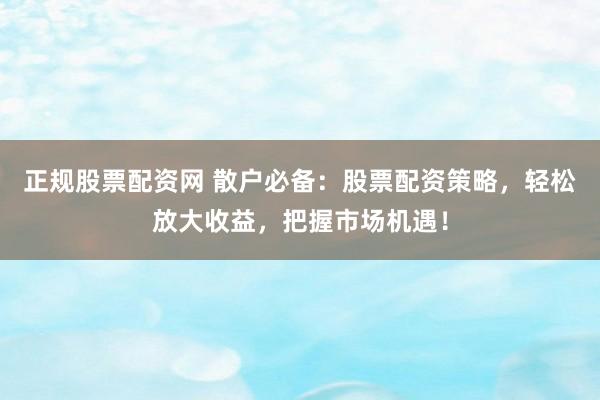 正规股票配资网 散户必备：股票配资策略，轻松放大收益，把握市场机遇！
