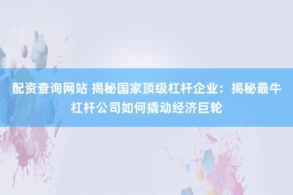 配资查询网站 揭秘国家顶级杠杆企业：揭秘最牛杠杆公司如何撬动经济巨轮