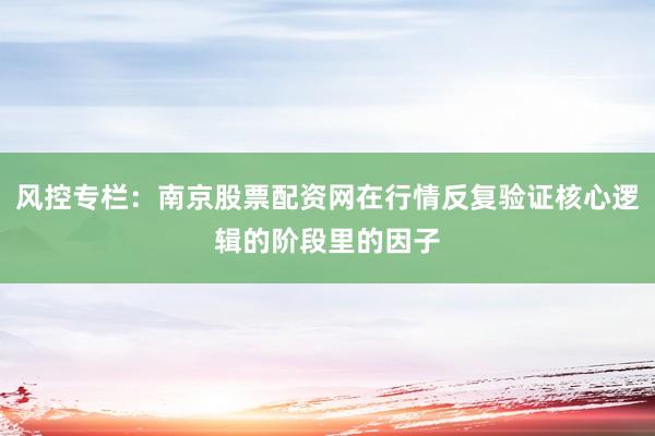风控专栏：南京股票配资网在行情反复验证核心逻辑的阶段里的因子