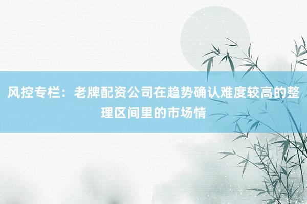 风控专栏：老牌配资公司在趋势确认难度较高的整理区间里的市场情