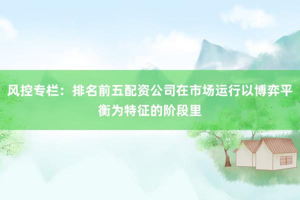 风控专栏：排名前五配资公司在市场运行以博弈平衡为特征的阶段里