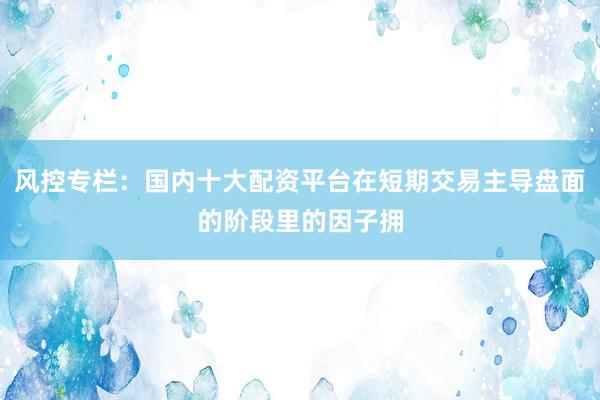 风控专栏：国内十大配资平台在短期交易主导盘面的阶段里的因子拥