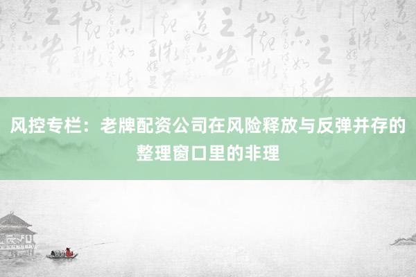 风控专栏：老牌配资公司在风险释放与反弹并存的整理窗口里的非理