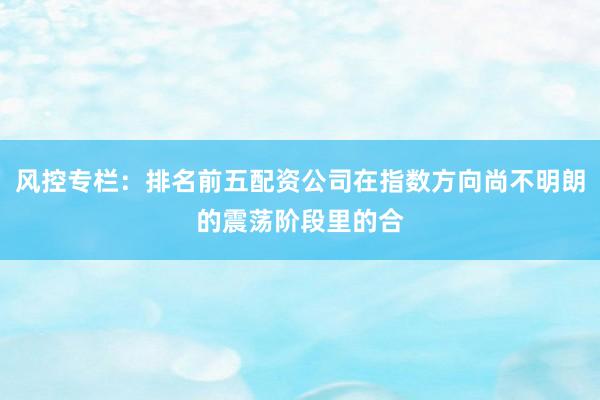 风控专栏：排名前五配资公司在指数方向尚不明朗的震荡阶段里的合