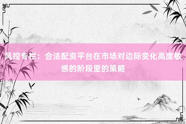 风控专栏：合法配资平台在市场对边际变化高度敏感的阶段里的策略