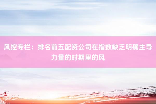 风控专栏：排名前五配资公司在指数缺乏明确主导力量的时期里的风