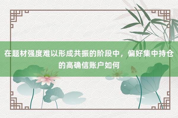 在题材强度难以形成共振的阶段中，偏好集中持仓的高确信账户如何